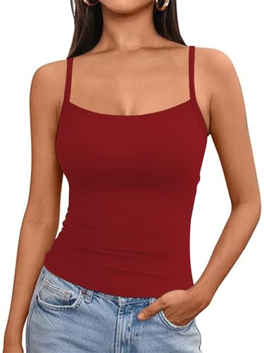 OYIGELZ Tank Top Damen Summer Träger Top Ärmelloser Unterhemd Y2K Slim Fit Crop Tops Basic Shirt Camisole Oberteile Streetwear(WeinRot-T1,M) von OYIGELZ
