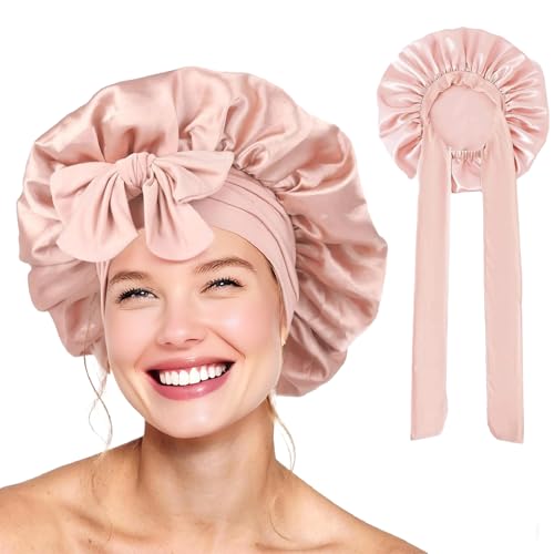 OYIWINMI Haar Haube Zum Schlafen rosa große Größe Polyester Haarhaube für die Nacht weiche Haarpflege Haube mit elastischem Band verstellbar für Frauen und Mädchen von OYIWINMI