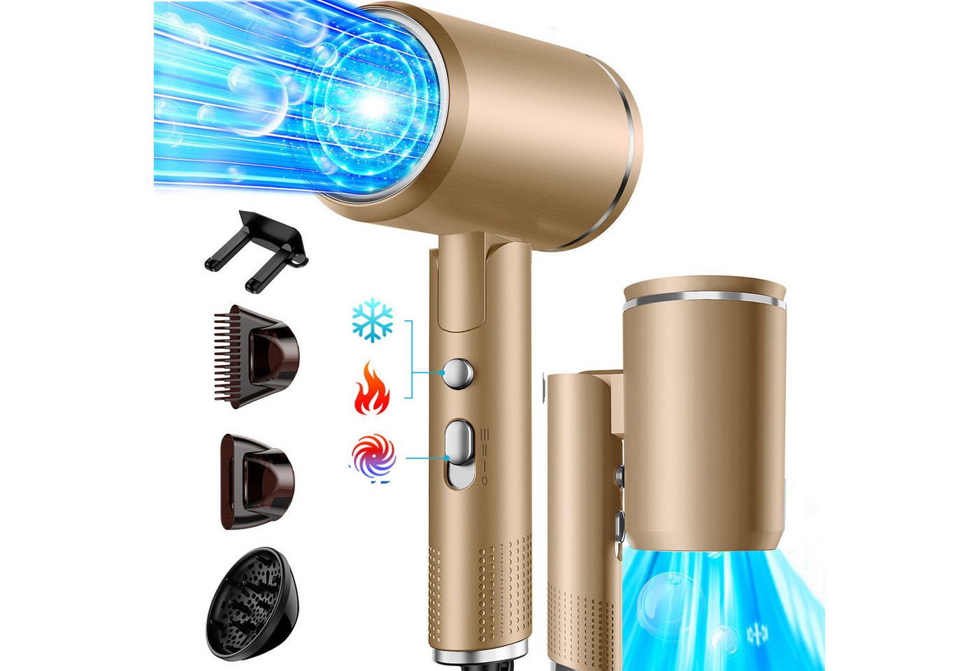 OYLCDI Haartrockner Ionen,klappbar,Schnelltrocknen Hair Dryer,Elektrischer Haartrockner, 2400 W, mit 3 Stylingdüsen & 6 Temperatureinstellungen,Klappbar Haartrockner, Hairdryer Frisuren Zubehör Reisehaartrockner von OYLCDI