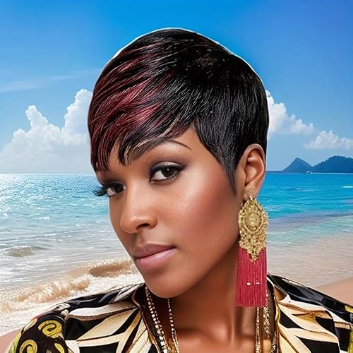 Kurze Pixie-Perücke aus Echthaar, brasilianisches Echthaar, Pixie-Schnitt, für schwarze Frauen, maschinell hergestellte Echthaar-Perücken (OT99J) von OYM HAIR