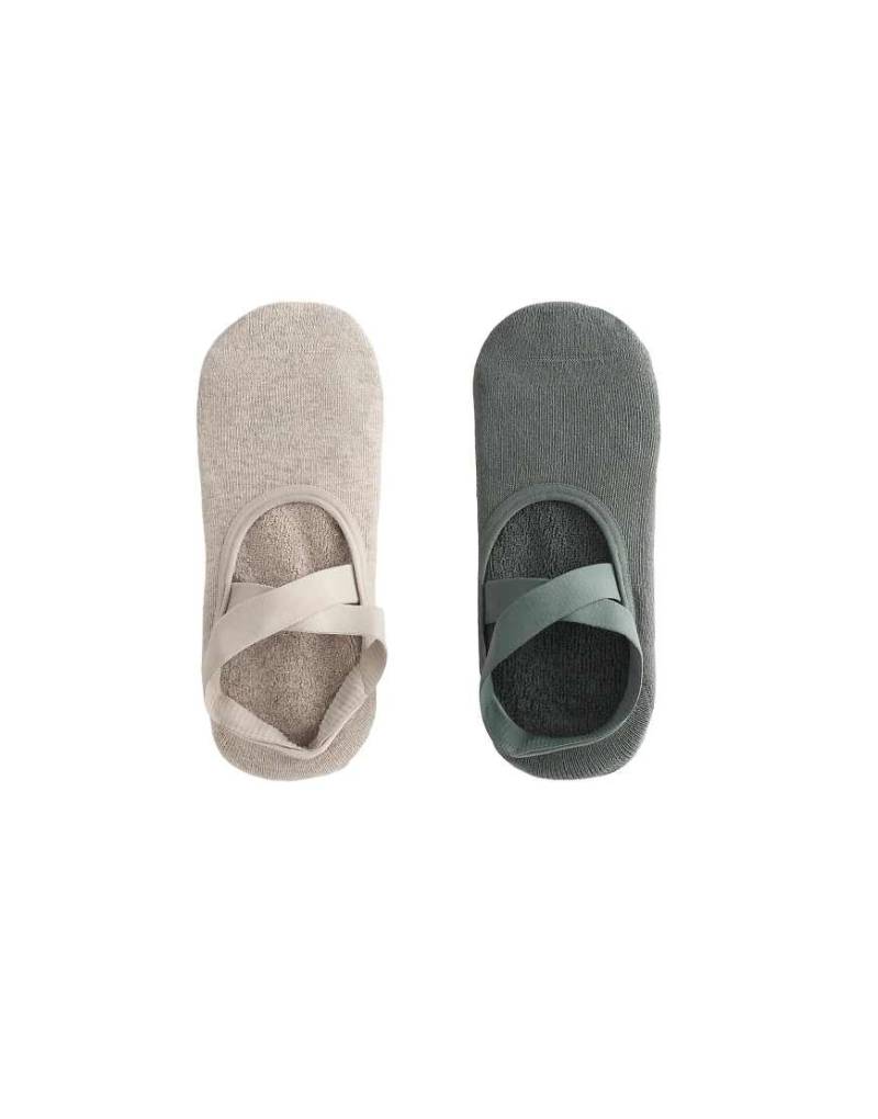 OYSHO - 2 Paar gepolsterte Yoga- und Pilates-Socken aus Baumwollmix in Dunkelgrün mit überkreuzten Riemen von OYSHO