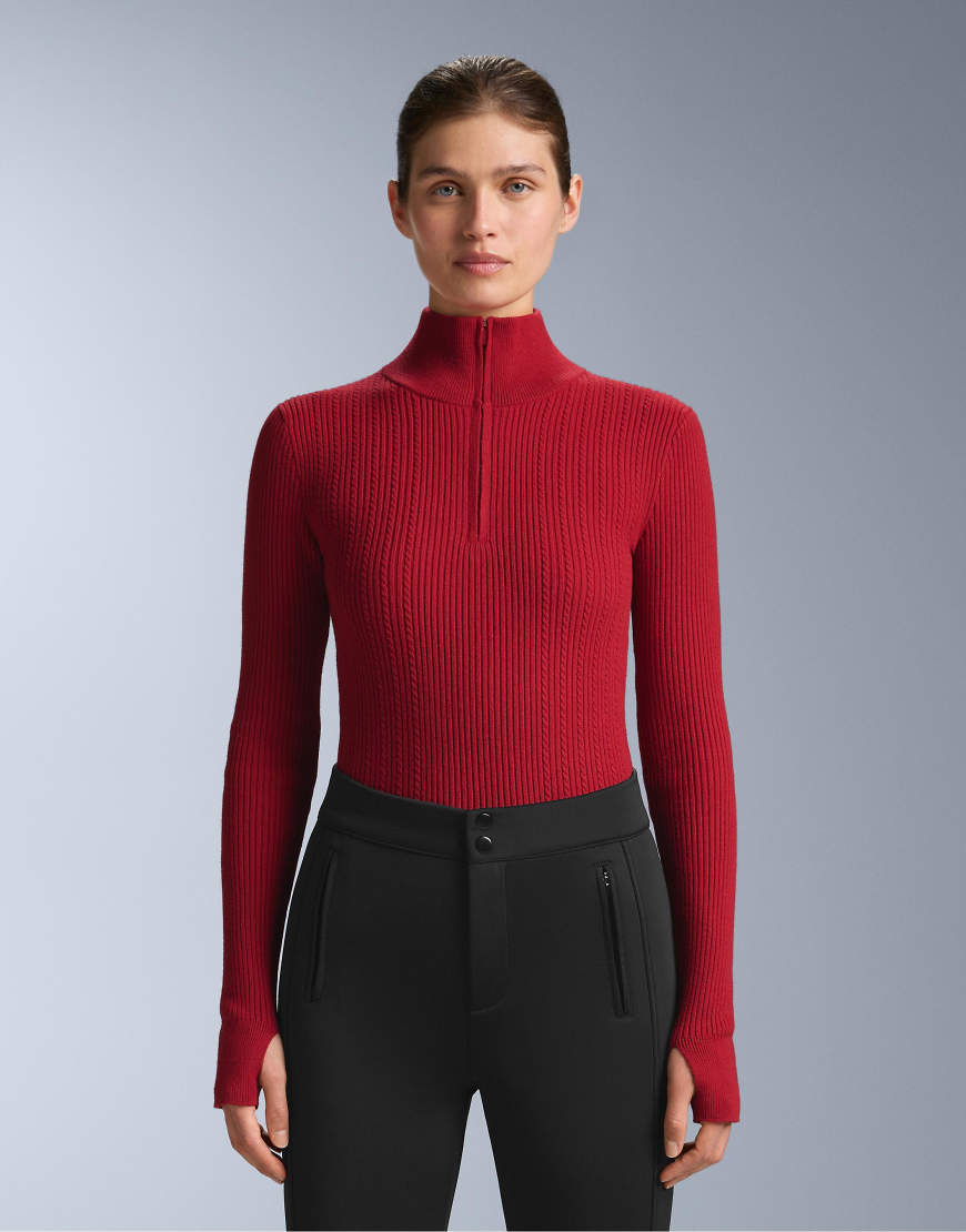 OYSHO - Gestricktes Thermo-Baselayer-T-Shirt in Rot mit Zopfmuster von OYSHO