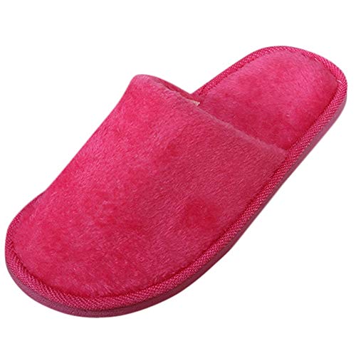 OYSOHE Damen Herren Hausschuhe Winter Warm Plüsch Weiche Zuhause Hausschuhe Drinnen Rutschfeste Boden Schlafzimmer Schuhe(Heiß Rosa(Damen),39 EU-40 EU) von OYSOHE