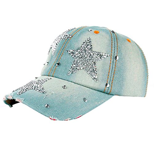 OYSOHE Sonnenschutz Kopf Herren Damen, Neueste Frauen Männer Sterne Denim Strass Baseballmütze Outdoor Hut Snapback Hip Hop Flachen Hut von OYSOHE