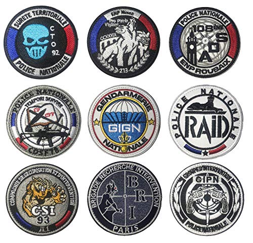 OYSTERBOY 9 x Frankreich-Nationalpolizei und Flagge RAID / GIPN / GIGN / BRI Tactical Patch Hook & Loop von OYSTERBOY