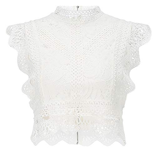 Damen Blusen T-Shirt Top Casual Shirts Tunika Tops Spitze Streetwear Crop Top Hollow Out mit enger Passform Verbergen Rücken Reißverschluss Zeigen Sie Ihre charmanten Kurven und Anmut Gr. M, weiß von OYUEGE