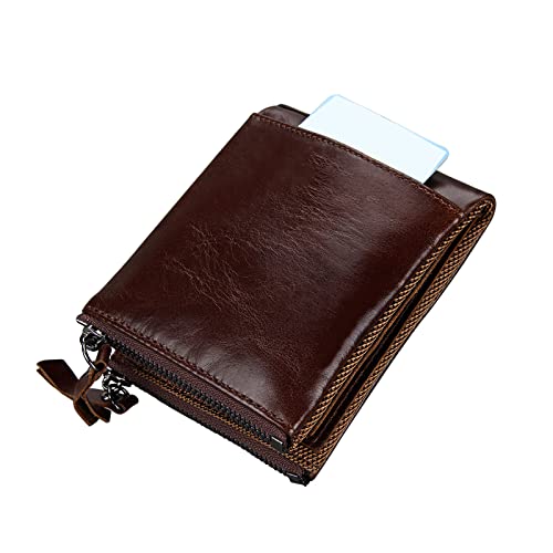 Herren-Geldbörse, RFID-blockierend, weiches Echtleder, Herren-Geldbörse mit Kette, Doppelreißverschluss, Herren-Ledergeldbörsen mit Münzfach, kleine Herren-Geldbörse, 7 Kartenhalter, Farbe C von OYUEGE