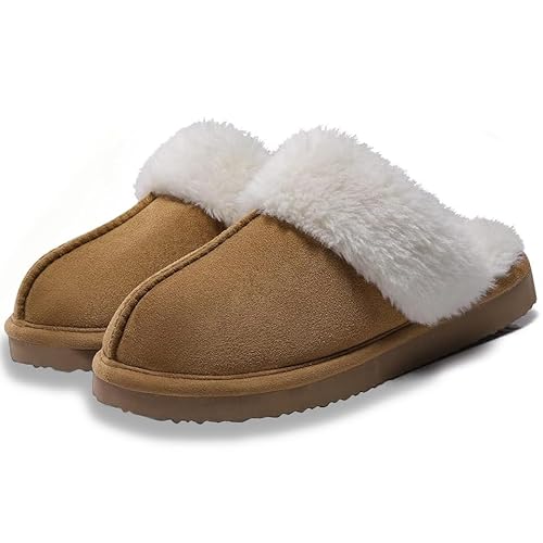 OYUPSX Baumwoll-Hausschuhe für Damen, mit Memory-Schaum, flauschig, weich, warm, rutschfest, gemütlich, Plüsch für drinnen und draußen, rutschfeste harte Unterseite, Braun, 43 EU Weit OYUPSX Baumwoll-Hausschuhe für Damen, mit Memory-Schaum, flauschig, weich, warm, rutschfest, gemütlich, Plüsch für drinnen und draußen, rutschfeste harte Unterseite, Braun, 43 EU Weit von OYUPSX