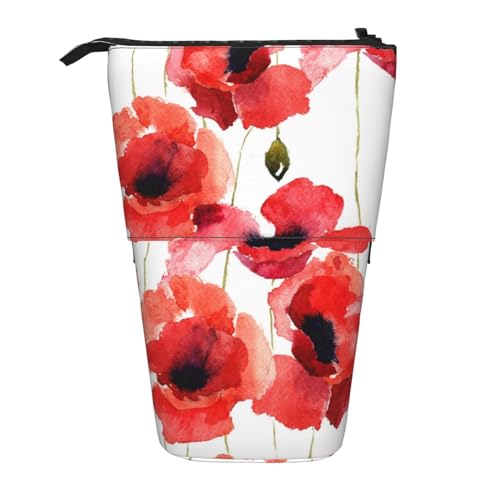 OYVDUAZB Aquarellmalerei Rote Mohnblumen, Teleskop-Federmäppchen, Ständer, Stifthalter, Make-up-Tasche, Bleistiftbeutel, Stifttasche von OYVDUAZB