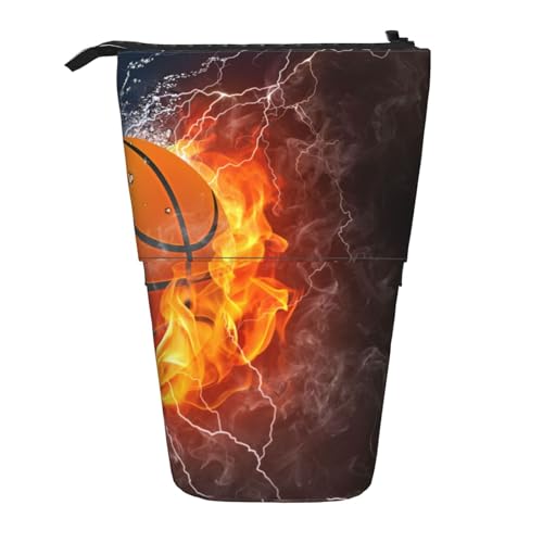 OYVDUAZB Basketballball auf Feuer und Wasser, Teleskop-Federmäppchen, Ständer, Stifthalter, Make-up-Tasche, Bleistiftbeutel, Stifttasche von OYVDUAZB