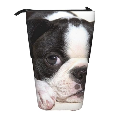 OYVDUAZB Boston Terrier-Hund, Teleskop-Federmäppchen, Ständer, Stifthalter, Make-up-Tasche, Bleistiftbeutel, Stifttasche von OYVDUAZB