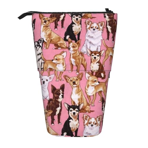 OYVDUAZB Chihuahuas, Teleskop-Federmäppchen, Ständer, Stifthalter, Make-up-Tasche, Bleistiftbeutel, Stifttasche von OYVDUAZB