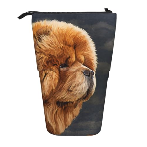 OYVDUAZB Chow-Hund-Weinlese, Teleskop-Federmäppchen, Ständer, Stifthalter, Make-up-Tasche, Bleistiftbeutel, Stifttasche von OYVDUAZB