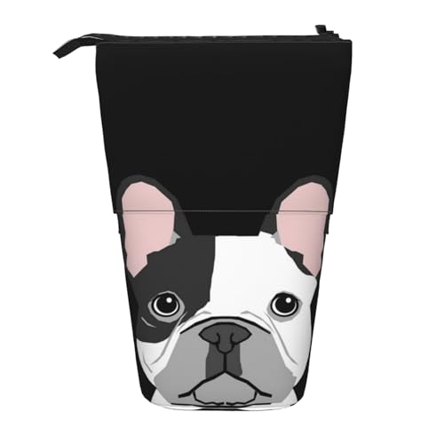 OYVDUAZB Französische Bulldogge, Teleskop-Federmäppchen, Ständer, Stifthalter, Make-up-Tasche, Bleistiftbeutel, Stifttasche von OYVDUAZB