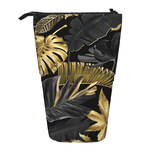 OYVDUAZB Gold Schwarz Tropische Natur, Teleskop-Federmäppchen, Ständer, Stifthalter, Make-up-Tasche, Bleistiftbeutel, Stifttasche von OYVDUAZB