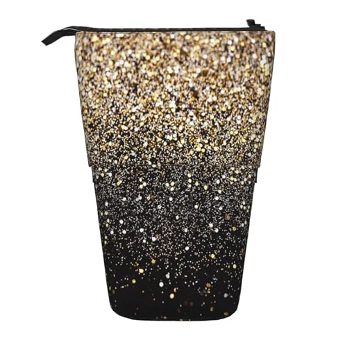 OYVDUAZB Goldener Glitzer Schwarz Gold Punkte, Teleskop-Federmäppchen, Ständer, Stifthalter, Make-up-Tasche, Bleistiftbeutel, Stifttasche von OYVDUAZB