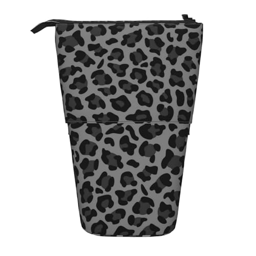 OYVDUAZB Grauer und schwarzer Leopard, Teleskop-Federmäppchen, Ständer, Stifthalter, Make-up-Tasche, Bleistiftbeutel, Stifttasche von OYVDUAZB