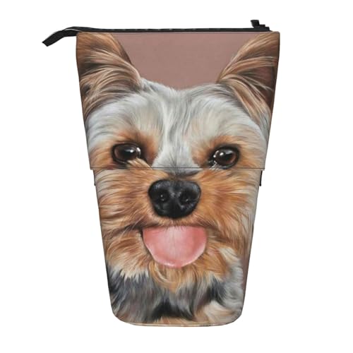 OYVDUAZB Hund süße Yorkshire Terrier Teetasse, Teleskop-Federmäppchen, Ständer, Stifthalter, Make-up-Tasche, Bleistiftbeutel, Stifttasche von OYVDUAZB