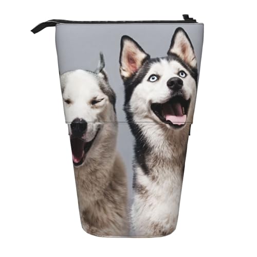 OYVDUAZB Husky-Druck, Teleskop-Federmäppchen, Ständer, Stifthalter, Make-up-Tasche, Bleistiftbeutel, Stifttasche von OYVDUAZB