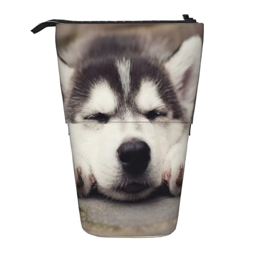 OYVDUAZB Husky Hund, Teleskop-Federmäppchen, Ständer, Stifthalter, Make-up-Tasche, Bleistiftbeutel, Stifttasche von OYVDUAZB