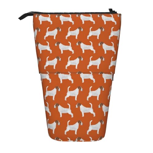 OYVDUAZB Jack Russell Terrier Orange Süßer Hund Jack Russells, Teleskop-Federmäppchen, Ständer, Stifthalter, Make-up-Tasche, Bleistiftbeutel, Stifttasche von OYVDUAZB