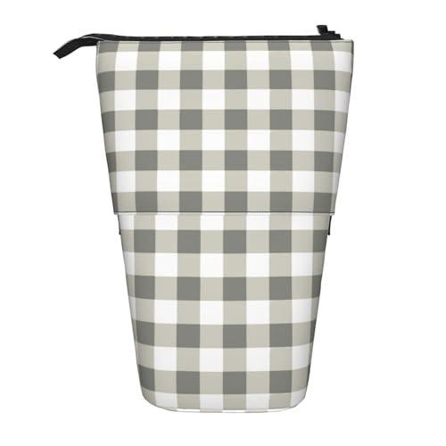 OYVDUAZB Kariert Geometrisch Grau Weiß Plaid Abstrakt, Teleskop-Federmäppchen, Ständer, Stifthalter, Make-up-Tasche, Bleistiftbeutel, Stifttasche von OYVDUAZB