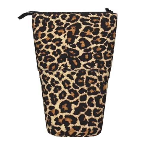 OYVDUAZB Leoparden-Design, Teleskop-Federmäppchen, Ständer, Stifthalter, Make-up-Tasche, Bleistiftbeutel, Stifttasche von OYVDUAZB