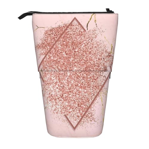 OYVDUAZB Rosa Gold Glitter mit einem bräunlich roten Rhombus, Teleskop-Federmäppchen, Ständer, Stifthalter, Make-up-Tasche, Bleistiftbeutel, Stifttasche von OYVDUAZB