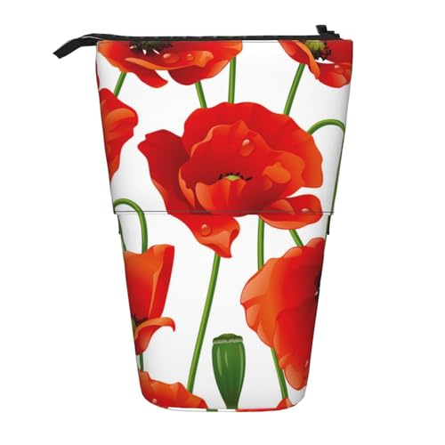 OYVDUAZB Rote Mohnblumen, Teleskop-Federmäppchen, Ständer, Stifthalter, Make-up-Tasche, Bleistiftbeutel, Stifttasche von OYVDUAZB