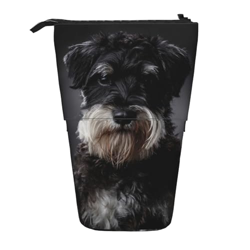 OYVDUAZB Schnauzer Portrait Dunkelgrau, Teleskop-Federmäppchen, Ständer, Stifthalter, Make-up-Tasche, Bleistiftbeutel, Stifttasche von OYVDUAZB