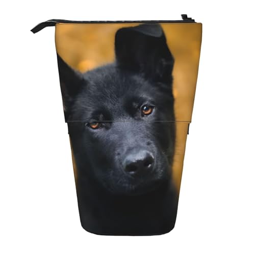 OYVDUAZB Schwarzer Deutscher Schäferhund Bedruckt, Teleskop-Federmäppchen, Ständer, Stifthalter, Make-up-Tasche, Bleistiftbeutel, Stifttasche von OYVDUAZB