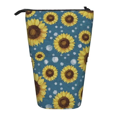 OYVDUAZB Sonnenblumen-Blau-Punkt-Kreis-Wurfmuster, Teleskop-Federmäppchen, Ständer, Stifthalter, Make-up-Tasche, Bleistiftbeutel, Stifttasche von OYVDUAZB