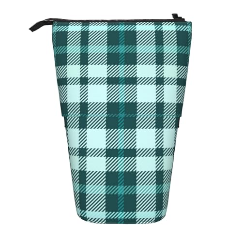 OYVDUAZB Tartan Plaid Schattierungen Teal Vintage, Teleskop-Federmäppchen, Ständer, Stifthalter, Make-up-Tasche, Bleistiftbeutel, Stifttasche von OYVDUAZB