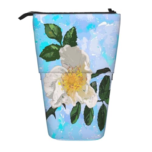 OYVDUAZB Weiße Blume, stacheliger Blumen-Aquarell-Himmel, Teleskop-Federmäppchen, Ständer, Stifthalter, Make-up-Tasche, Bleistiftbeutel, Stifttasche von OYVDUAZB