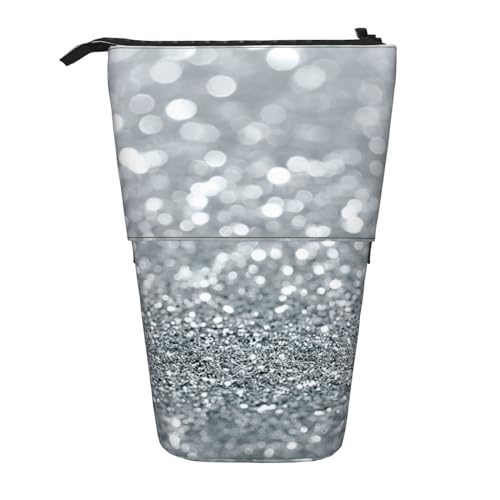 OYVDUAZB Weißer silberner Glitzer Bokeh Glam Trendy Sparkle, Teleskop-Federmäppchen, Ständer, Stifthalter, Make-up-Tasche, Bleistiftbeutel, Stifttasche von OYVDUAZB