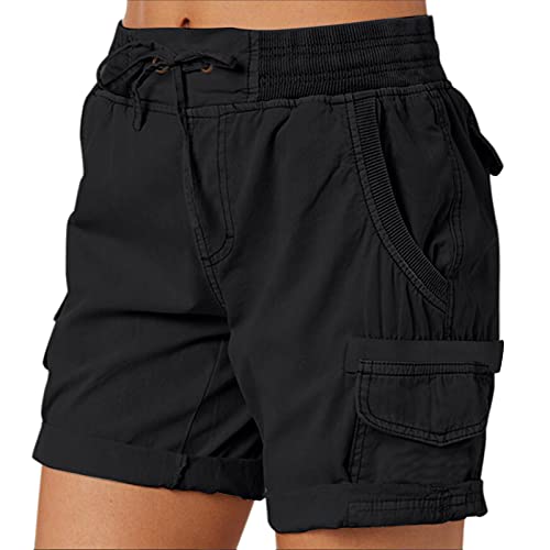 OYZ Damen Shorts Sommer 2022 Leinen Baumwolle Casual Koreanische Mädchen Shorts Breites Bein Sexy Shorts Frauen Elastische Taille Haremshose, Schwarz , 44 von OYZ