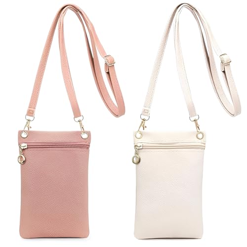 OYZOQ 2 PCS Handy Tasche, Weiches PU-Leder Handy Umhängetasche Umhängen Damen, Handytasche Zum mit kann getrennt werden Schulterblätter Gürtel, Handytasche zum umhängen(Rosa+Weiß) von OYZOQ