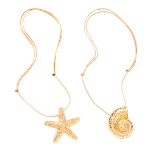 OYZOQ 2pcs Muschel- und Seestern-Halskettem,Meerjungfrau Halskette,Geeignet für Strandreisen im Sommer von OYZOQ