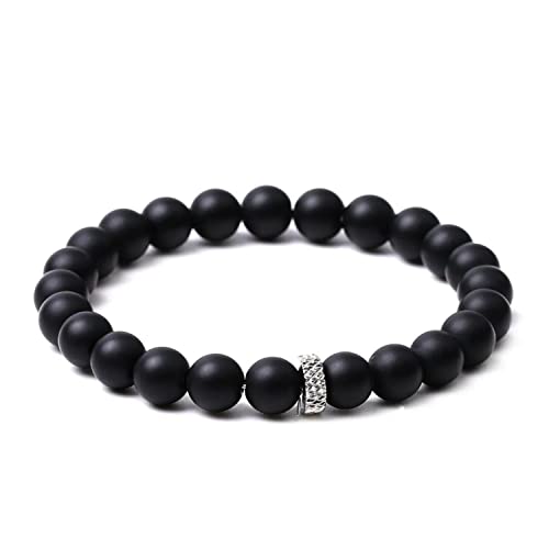 OZ Jewels Matt-Onyx-Naturstein-Armband - Heilender Glücksbringer Armreif mit 8mm Perlen - Elastischer, dehnbarer Schmuck für Frauen und Männer, Einheitsgröße von OZ Jewels