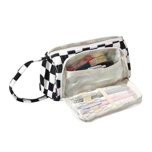 OZAOZ Großes Federmäppchen, Schulbedarf, ästhetisches Schreibwaren, Stifteetui für Mädchen und Kinder (D-schwarz-weißes Raster) von OZAOZ