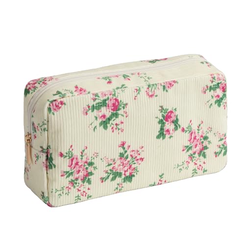 OZAOZ Make-up-Tasche für Geldbörse, kleine Kosmetiktasche, Cord, niedliche Kosmetiktasche für Damen, 2 x rosa Blumen, Kosmetiktasche von OZAOZ