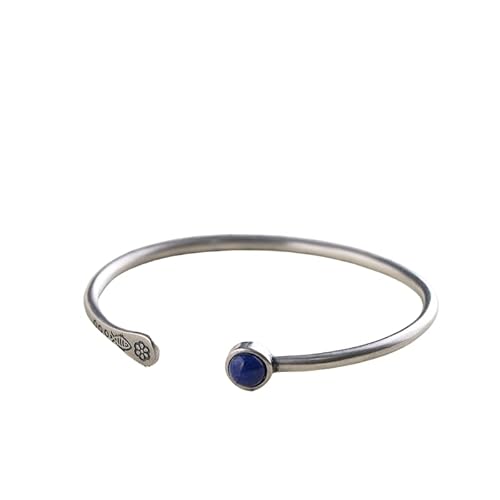 Armband Silber 925 Damen,Frauen S925 Sterling Silber Armband Retro Intarsien Lapislazuli Kleine Fische Blume Geschnitzt Armreif Chinesische Einfache Offene Manschette Armreifen Schmuck Für Damen M von OZEO