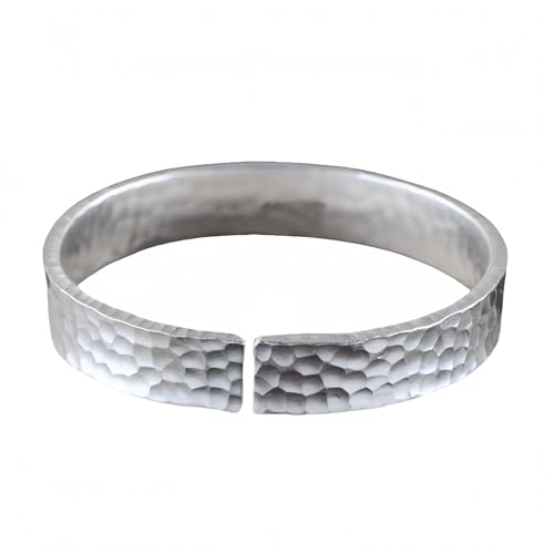 Armkette Damen,Frauen 999 Reines Silber Manschettenarmband Handgeschmiedet Gehämmert Strukturierter Armreif Schick Offen Verstellbare Breite Armreifen Antiker Schmuck Für Damen Männer Hochzeitsge von OZEO