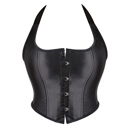 Corsage Damendamen-Satin-Retro-Korsett Zum Selbstbinden, Neckholder-Oberteil, Schwarz, Schickes Korsett, Gothic, Punk, Unterbrust-Taille, Training, Body-Shaper, Ohne Knochen, Korsett, Hochzeit, Part von OZEO