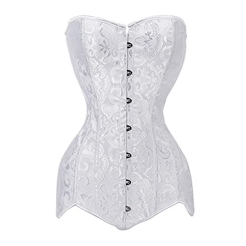 Corsage Damenfrauen Retro-Gericht Übergröße Schnürkorsett Top Boho Blumen Jacquard Ohne Knochen Bustier Lange Hochzeit Club Vollbrust Bustier Body Shaper Dessous Korsett,Weiß,3Xl von OZEO