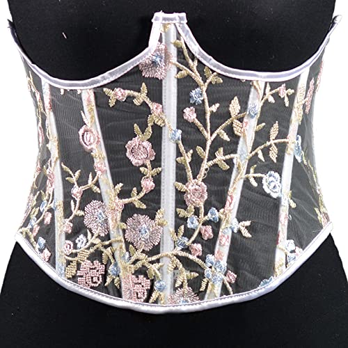 Corset Topfrauen Push Up Bustiers Korsett Unterbrust Sexy Mesh Schiere Bustier Korsett Top Blumenspitze Gothic Kurze Taille Cincher Body Shaper Y2K Korsett Ohne Knochen Clubwear Cosplay,Weiß,S von OZEO