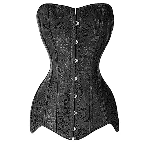 Korsett Oberteildamen Retro Court Übergröße Korsett Zum Schnüren Boho Blumenjacquard Ohne Knochen Bustier Lang Hochzeitsfeier Club Vollbrust Bustier Body Shaper Dessous Korsett,Schwarz,L von OZEO