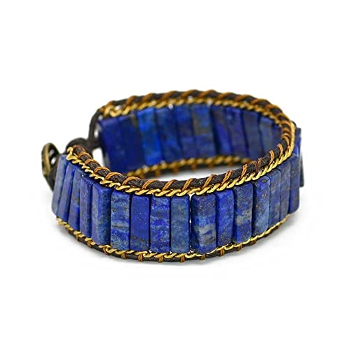 OZEO Armkette Herren, Boho Naturstein-Armband Blauer Lapis-Stab Energie-Edelstein-Armbänder Goldene Kette Handgemachtes Geflochtenes Seil Vintage Runde Knöpfe Verstellbare Armreifen Für Frauen Männer von OZEO