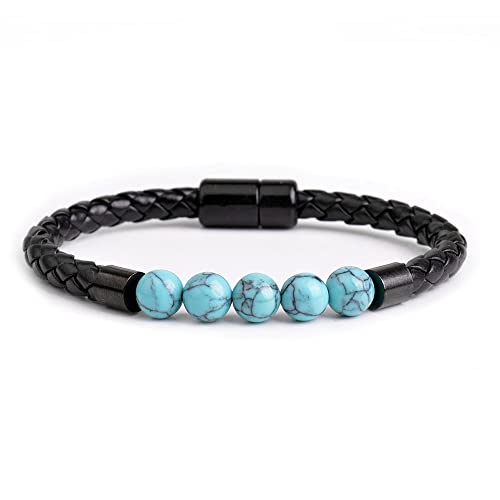 OZEO Chakra Armband, Naturstein Chakra Armbänder Blau Türkis Perlen Energie Edelstein Armbänder Mode Geflochten Leder Seil Magnetschnalle Armreifen Schmuck Für Frauen Männer von OZEO
