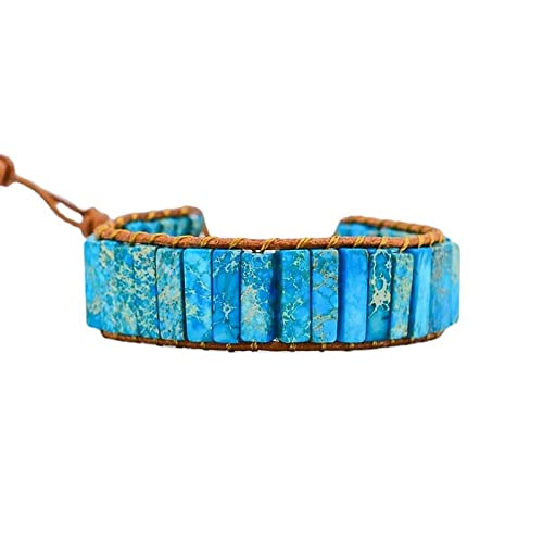 OZEO Edelstein Armband, Natürliches Türkis Kaiserstein Chakra Armband Boho Rechteck Energie Edelstein Armreifen Braun Handgemachtes Geflochtenes Seil Armband Retro Quadrat Knöpfe Exotischer Schmuck von OZEO